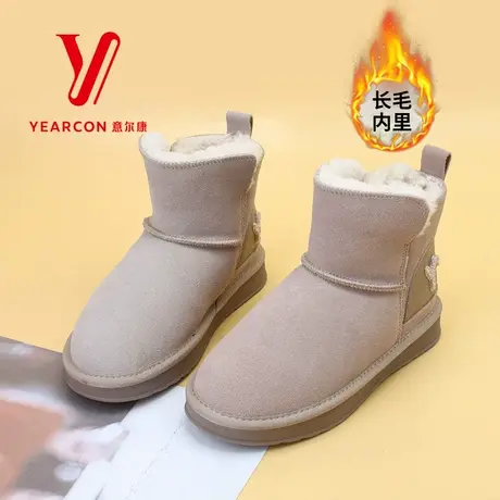 意尔康雪地靴女2023年冬季新款真皮加绒加厚保暖防滑靴子棉鞋女款商品大图