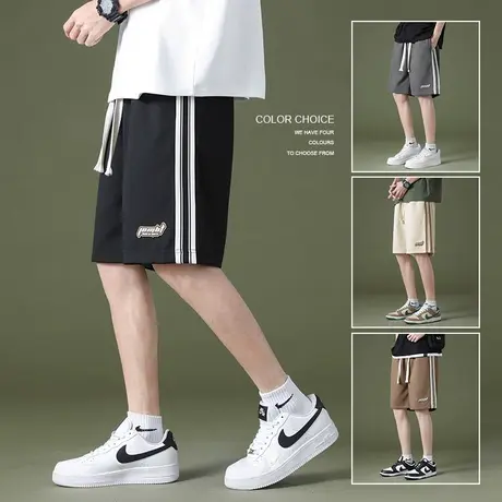 条纹短裤男款夏季薄款宽松篮球运动中裤男士潮牌外穿休闲五分裤子商品大图