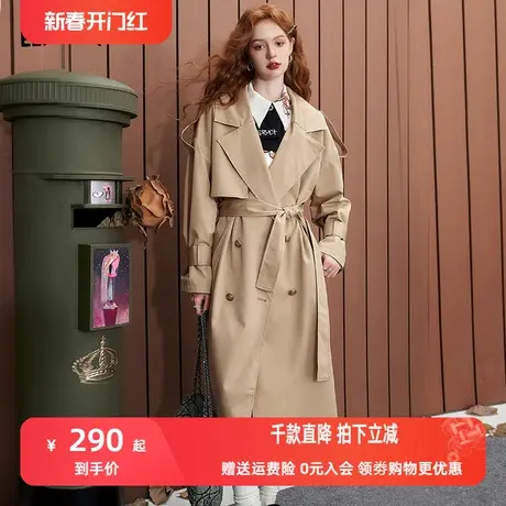 妖精的口袋长款风衣外套女2023秋季新款美拉德复古设计感休闲大衣图片