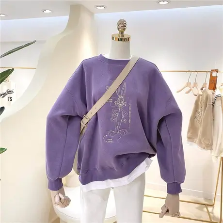 卫衣女加绒加厚2020秋冬新款韩版ins潮刺绣拼接假两件宽松上衣服商品大图