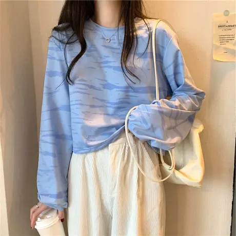 早秋季长袖t恤女2023年新款春秋衣外穿宽松小众设计感短款上衣服商品大图