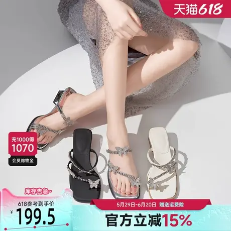 戈美其凉拖鞋女外穿夏季2025新款粗跟仙女风配裙子蝴蝶结露趾凉鞋图片