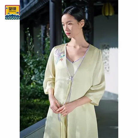 爱慕皇锦睡衣女春夏含真丝开襟刺绣家居睡袍-梦回长安HJ23039图片