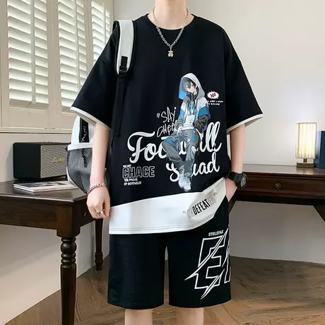 休闲套装男夏季潮短袖t恤男装一套搭配帅气衣服青少年穿搭一整套商品大图