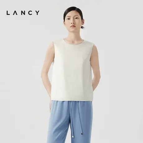 LANCY/朗姿2024夏季新款无袖直筒真丝内搭背心女圆领宽松百搭上衣图片