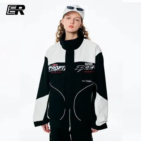 ER拼接撞色街头机车服赛车服反光条夹克外套男商品大图