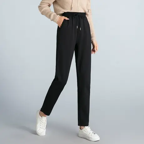 黑色休闲裤子女春秋薄款宽松高腰显瘦九分裤加大码胖mm直筒萝卜裤商品大图