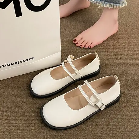 圆头小皮鞋女款2023年新款小众洋气平底百搭玛丽珍网红英伦风单鞋商品大图