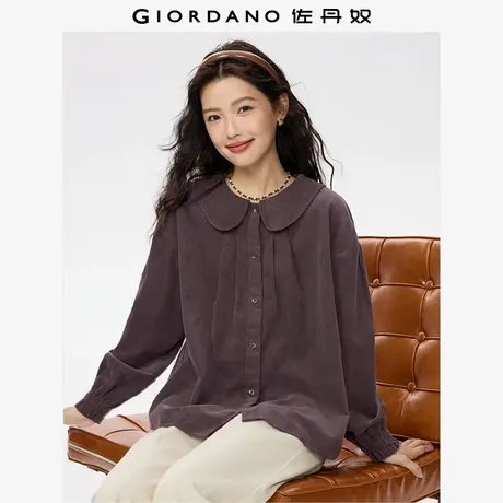 佐丹奴灯芯绒衬衫女秋冬新款纯棉复古风娃娃领长袖衬衣女13345856商品大图