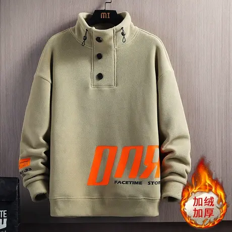 冬季半高领卫衣12岁男孩13青少年学生14加绒加厚15大童打底衫上衣商品大图