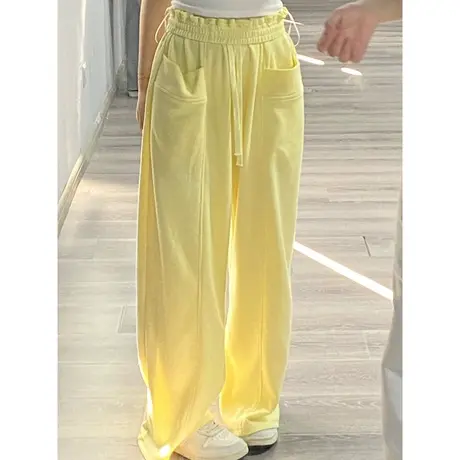 高腰韩版直筒阔腿裤女夏季宽松百搭小众别致运动休闲拖地长裤潮商品大图