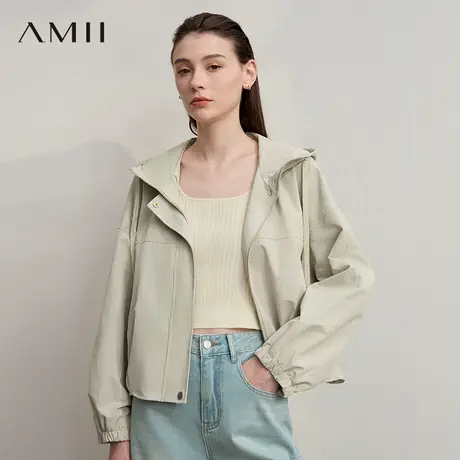 Amii【日系休闲外套】25秋日系休闲减龄拉链连帽短款款外套女春秋图片