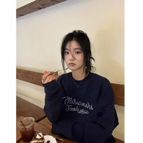 美式复古字母套头卫衣女2025新款宽松潮牌高街早秋款长袖圆领上衣商品大图