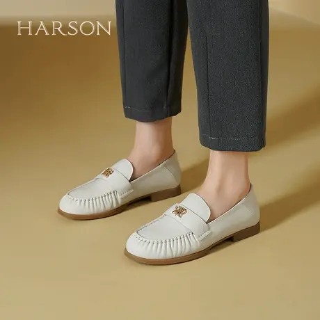 哈森平底鞋女秋季新款时尚休闲一脚蹬两穿软面乐福鞋HL247405商品大图
