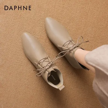 达芙妮尖头短靴女款2026新款女士裸靴粗跟瘦瘦靴子秋冬骑士马丁靴商品大图