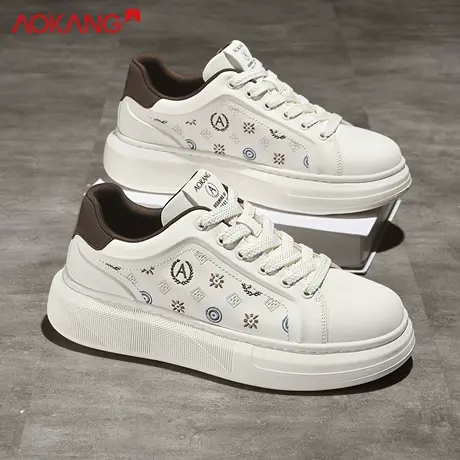 奥康小白鞋绣花男鞋潮流秋季新款高级感增高厚底百搭运动休闲板鞋图片