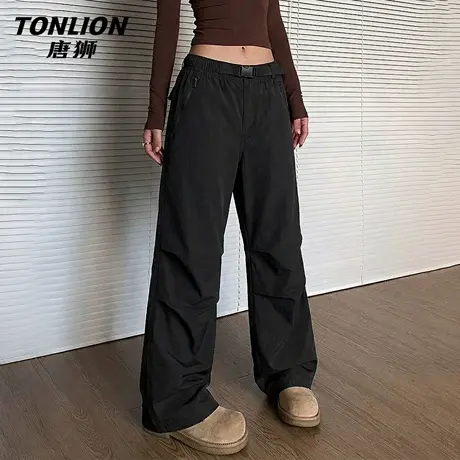 唐狮官方黑色直通工装裤女夏季2026新款女士户外运动登山伞兵裤VB图片