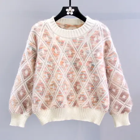 复古温柔风菱格毛衣女秋冬2023新款宽松高级感洋气打底针织衫上衣图片