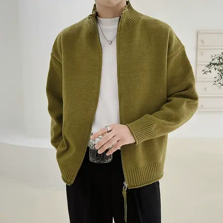 毛衣开衫男立领潮牌宽松休闲慵懒风秋冬INS纯色高级感针织衫外套商品大图