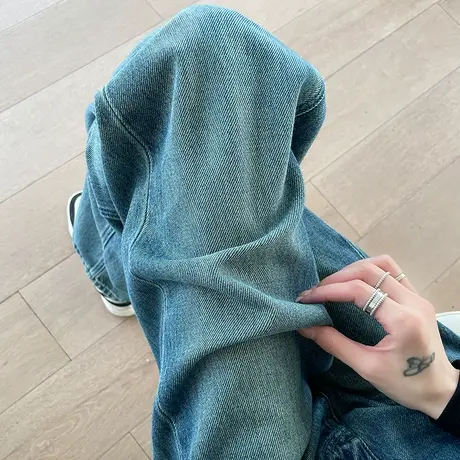 高腰蓝色牛仔裤女秋冬季2023新款直筒宽松设计感窄版阔腿拖地裤子图片