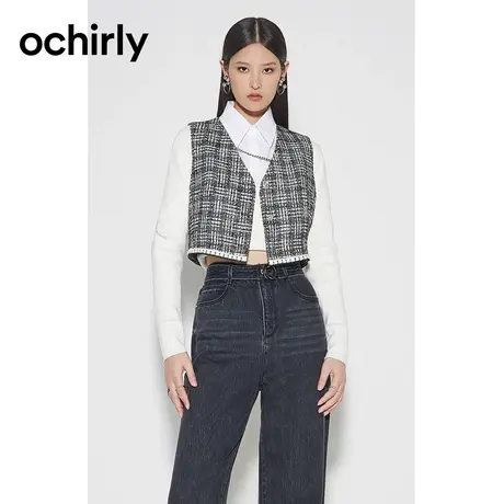 【品牌甄选】欧时力 小香风短款马甲 2023新款秋装格子休闲小个子商品大图