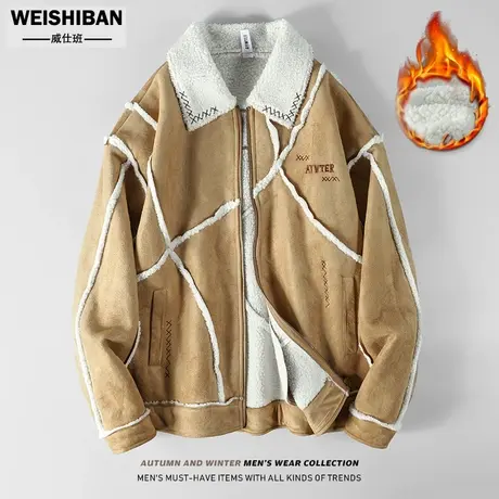 潮牌皮毛一体羊羔绒外套情侣冬季2023新款高级感麂皮绒保暖棉夹克图片