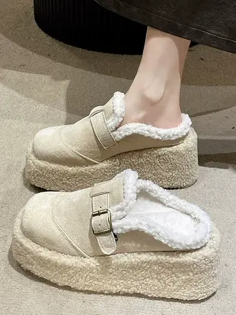 坡跟厚底包头毛毛拖鞋女外穿2023年秋季新款加绒保暖家居穆勒棉拖图片