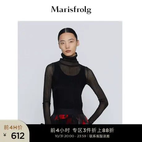 玛丝菲尔春季堆堆领高领黑色毛针织衫轻薄款配内衬商品大图