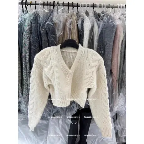 韩国东大门2023冬季新款时髦韩版百搭短款麻花纽扣毛衣开衫上衣女图片