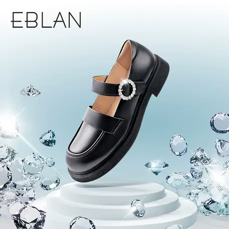 伊伴春季女鞋简约优雅水钻玛丽珍气质舒适柔软浅口休闲鞋黑色单鞋商品大图