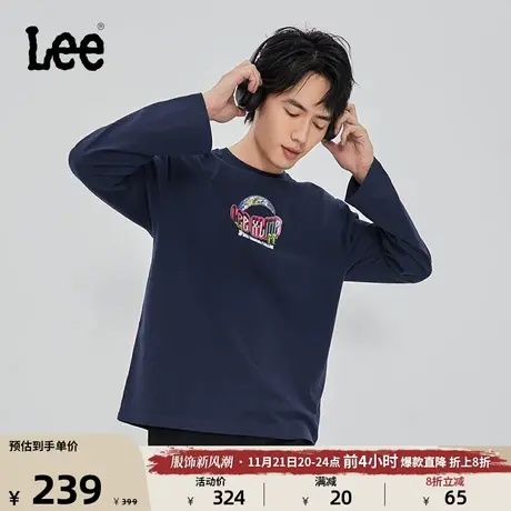 Lee舒适版字母logo印花圆领海军蓝男长袖T恤休闲潮流LMT0070923RX图片