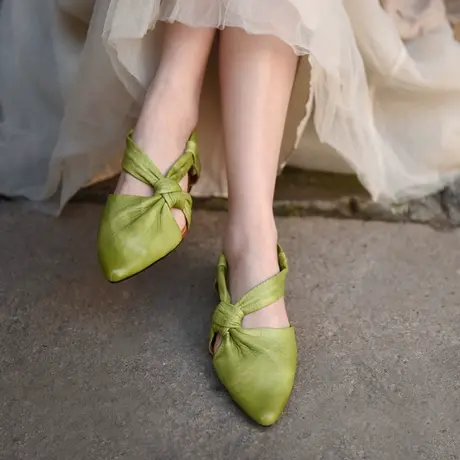 Artmu阿木原创复古包头凉鞋女2023夏季新款镂空低跟尖头皮凉鞋图片