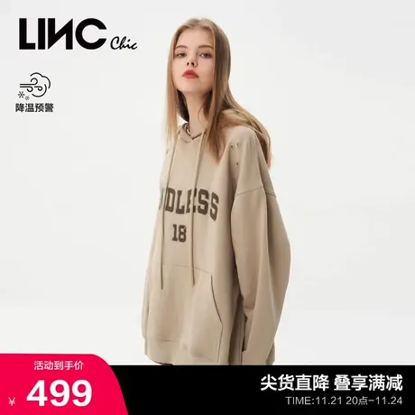 LINCCHIC金羽杰卫衣女春秋款破洞圆领连帽卫衣女款上衣S231HD105Y图片