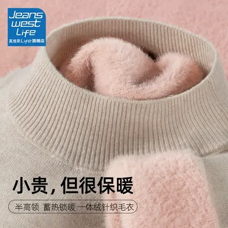 真维斯LIFE立领一体绒毛衣女秋冬高级感超好看慵懒风新中式针织衫图片