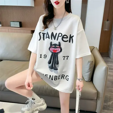 小众设计感短袖t恤女夏季韩版宽松大码女装中长款小个子百搭上衣商品大图