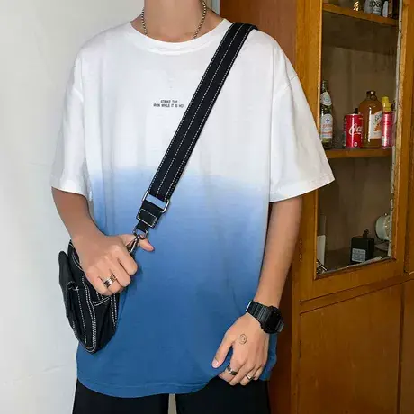 2024夏季新款男士短袖t恤韩版宽松休闲圆领衣服夏装潮流半袖体恤商品大图