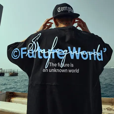 Nuthink美式高街短袖男潮牌潮流T恤夏季oversize宽松大码半截袖潮商品大图