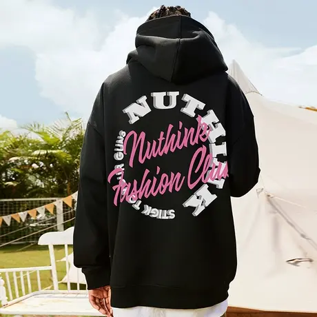 Nuthink美式潮牌重磅420g加绒卫衣男潮潮流宽松大码保暖外套春季商品大图