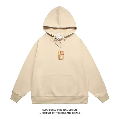 简约趣味面包印花卫衣男2023新款秋冬季小众设计感宽松休闲上衣商品大图