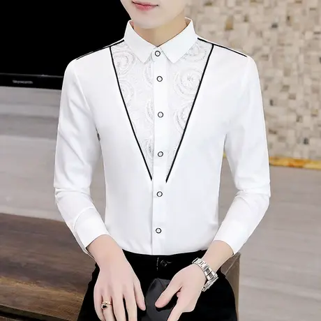 男士个性蕾丝长袖衬衫ins韩版潮牌很仙秋季设计感网红痞帅衬衣服商品大图