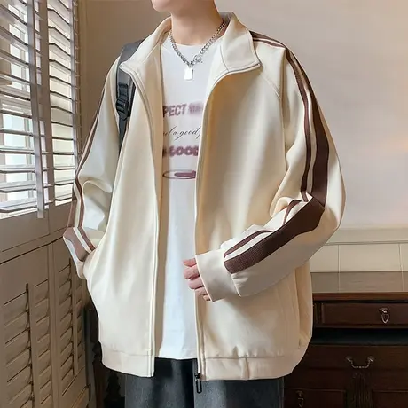 外套男春秋款男装2023新款衣服秋季开衫卫衣男生休闲宽松运动夹克商品大图