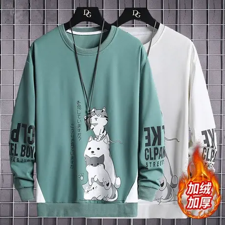 圆领卫衣男秋冬季加绒潮流套头上衣男士打底衫卡通印花长袖T恤男t商品大图