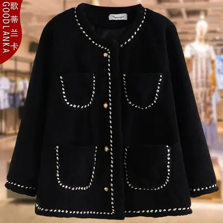 加肥加大码女装2022秋冬装新款洋气时尚中年妈妈小香风羊羔绒外套商品大图