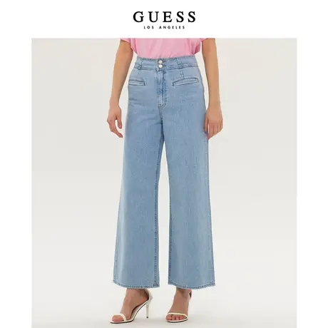【秀智明星同款】GUESS款女双排扣高腰阔腿牛仔裤-YM5D7095商品大图