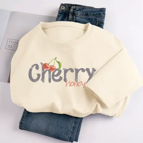 米色纯棉长袖t恤女正肩打底衫春秋上衣2023秋季新款宽松薄款女装图片