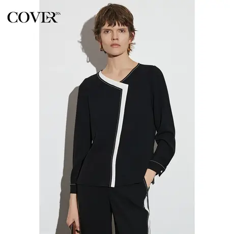 COVER2023春季乱麻醋酸H型撞色衬衫图片