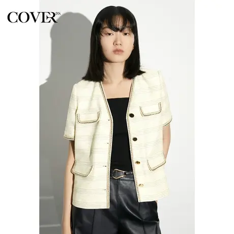 COVER夏季交织双色金属织带香风外套图片