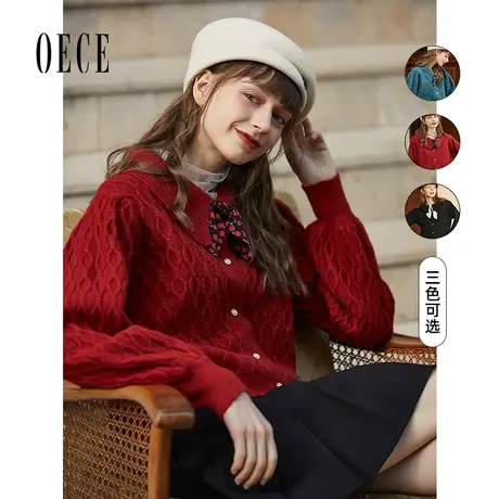 Oece开衫毛衣外套秋冬新款复古毛针织衫女设计感上衣图片