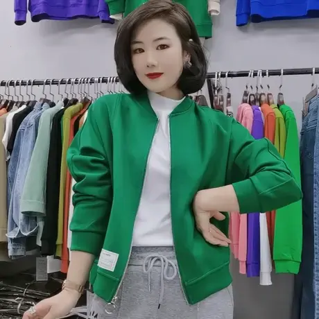 2023春新款设计感小众长袖短款外套女宽松显瘦百搭棒球服夹克开衫商品大图