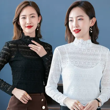 蕾丝长袖内搭设计感打底黑色上衣镂空性感外穿秋冬配毛衣衬衫假领图片